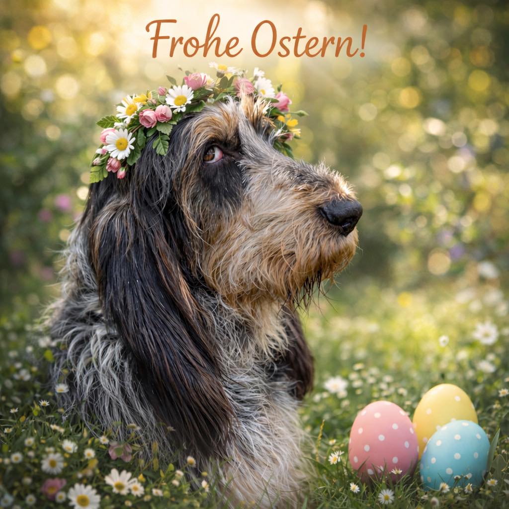 Frohe Ostern wünscht die Trudi 🩵🐣#chienscourants #mantrailer #mantrailing #traildogs #griffonbleudegascogne #griffonbleu #bleudegascogne #laufhund #laufhunde #französischerlaufhund #hounds #scenthound #vombergischengeläut #lautejagd #drückjagd #jagdhund #nachsuche #jagdgebrauchshund #rettungshunde #jagdgefährte #bracke #försterhund #försterin #förster #searchandrescuedog #dogswithjobs #dogswithjobsk9
